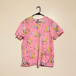 Disney | Tinkerbell Pink Cartoon Print Scrub Top